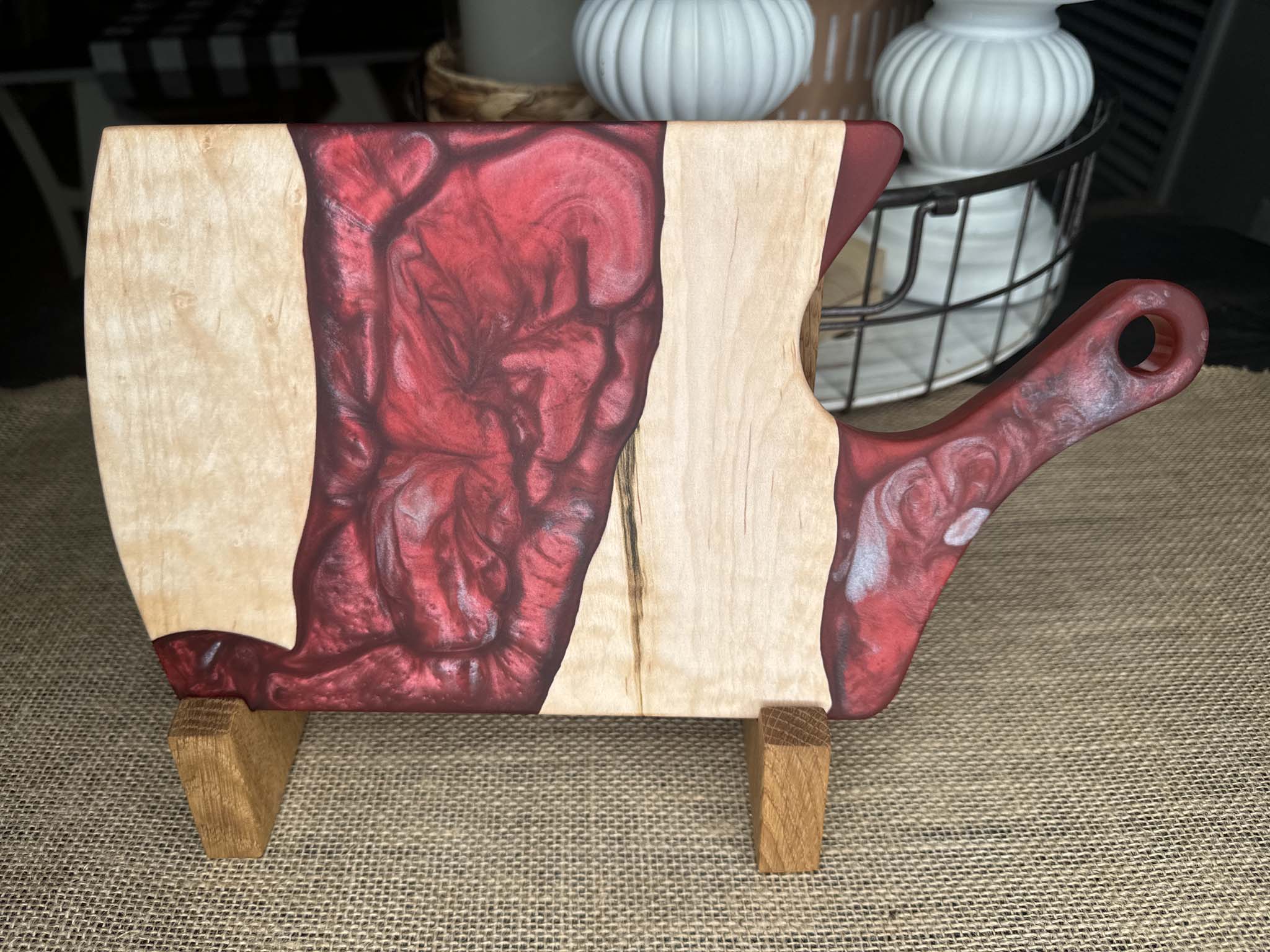 Curly Ambrosia Maple and Epoxy Charcuterie Board - Evolution Custom Woodworking 