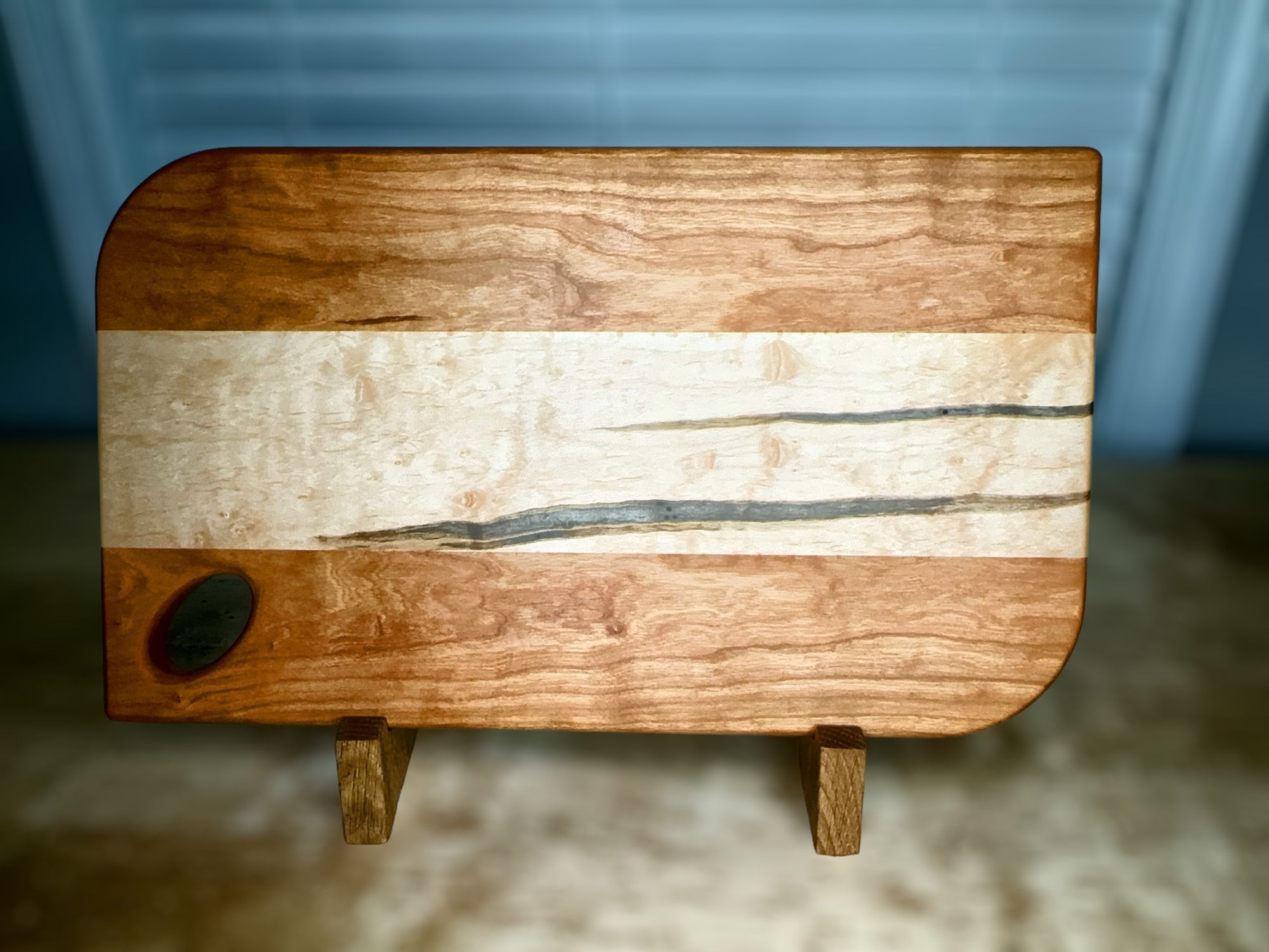 Curly Cherry and Curly Ambrosia Maple Charcuterie Board - Evolution Custom Woodworking 