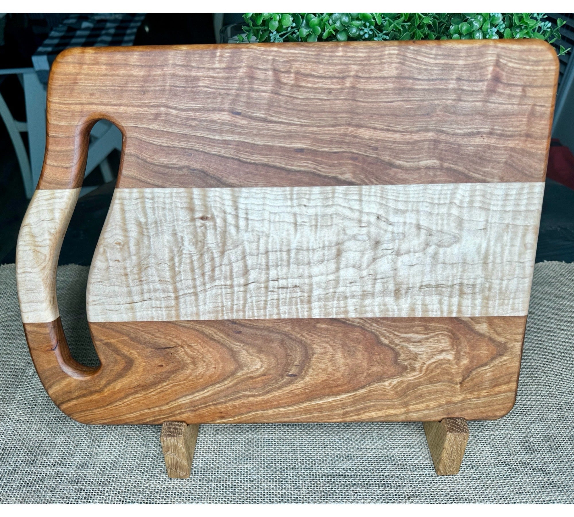 Curly Cherry and Fiddleback Maple Charcuterie Board - Evolution Custom Woodworking 