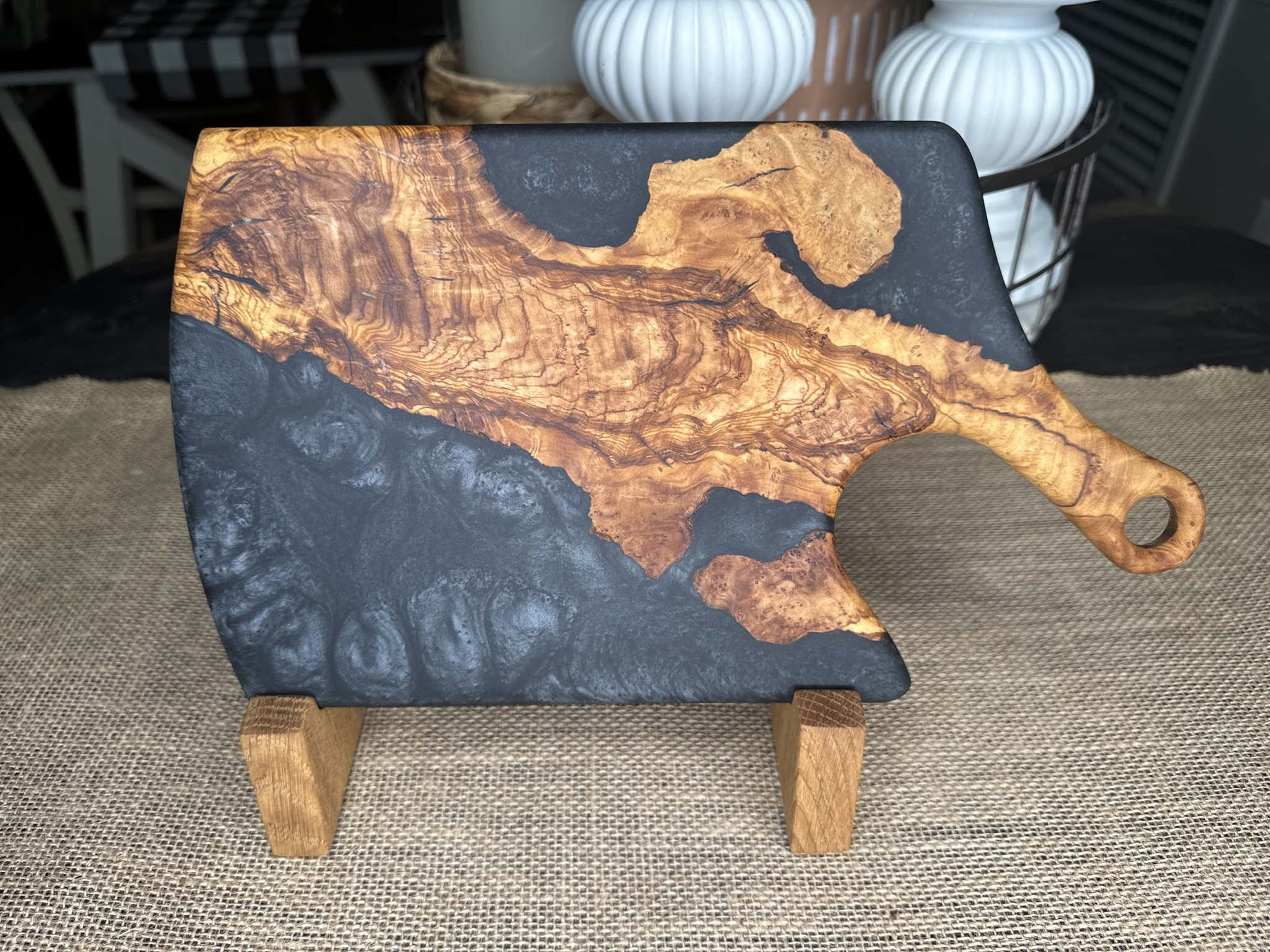 Olive Root Burl and Epoxy Charcuterie Board - Evolution Custom Woodworking 