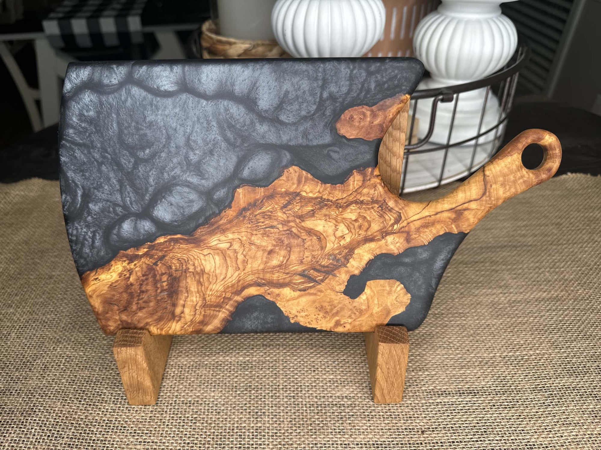 Olive Root Burl and Epoxy Charcuterie Board - Evolution Custom Woodworking 