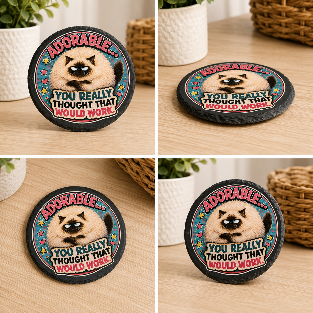 Adorable Grumpy Cat Coaster – “You Really Thought That Would Work”